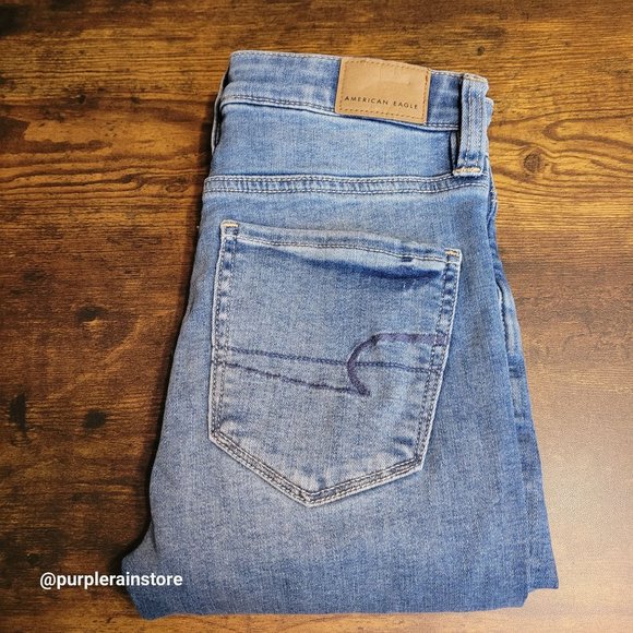 American Eagle Jeans 0 S Jegging Crop Super Hi Rise Medium Light Wash Denim - Picture 3 of 12